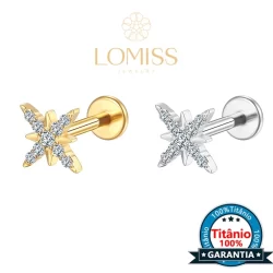 Piercing Orelha Labret Titânio Pvd Floco De Neve Zircônia《Lomiss semijoias》