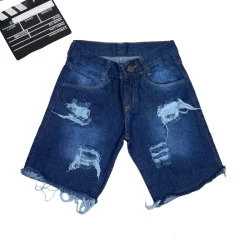 Short Jeans Menino Infantil Lavagem Escuro Rasgada 03