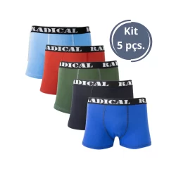 Kit 5 Cueca Box Masculina -Boxer em Algodão com Forro na Frente Cores Variadas