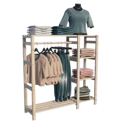 Estante Com Cabideiro e Prateleiras Para Closet e Quartos em Madeira Design Versátil