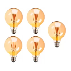Kit 5 Lâmpada Filamento LED Globo G80 4W AMBAR 2200K BIVOLT