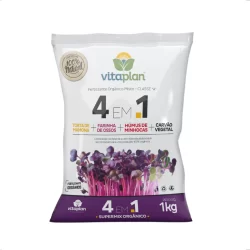 Adubo Fertilizante 4 em 1 Torta Mamona Farinha Ossos Humus de Minhoca e Carvão Vegetal 1Kg Nutriplan