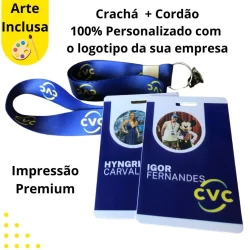 crachá em PVC + cordão 20mm personalizado com sua logomarca + arte grátis