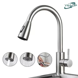 Torneira Pia Cozinha Gourmet Bica Extensível Misturador Monocomando Aço Inox 304 Escovado Yesop