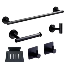 Kit Acessórios Banheiro Preto Toalheiros 6 Pc 15034