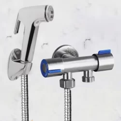 Kit Ducha Higiênica com Registro Torneira Dupla em Aço Inox 304 Aço Escovado Banheiro Lavabo