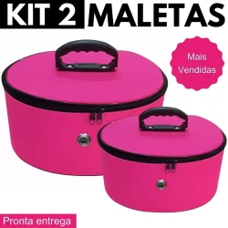 Kit 2 Maleta Nécessaires Frasqueiras Maquiagem Esmaltes Rosa Premium