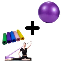 Kit Bola Suíça Pilates Pequena 25cm Fisio + Faixa Elástica Funcional Yoga Fisioterapia Overball
