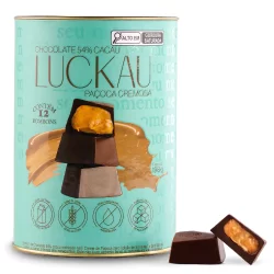 Bombom de Chocolate 54% Cacau Recheado com Paçoca Cremosa SEM GLÚTEN SEM LACTOSE SEM AÇÚCAR Luckau - 12 bombons - 198g