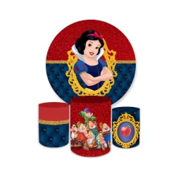 Kit Capa Painel E Trio Cilindro Tema Branca de Neve Decoração Elegante Festa Promoção