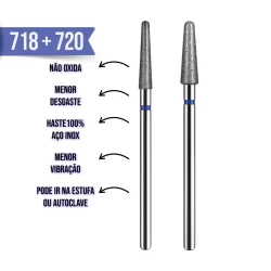 Kit Brocas Diamantada 718 720 Alongamento Manicure Cutícula Unha Motor Acabamento Profissional