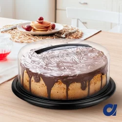 Boleira Com Tampa Acrílico Suporte Porta Bolo Torta Pudim Redondo Transparente Cristal