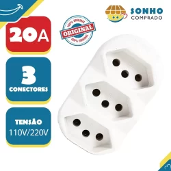 Adaptador reto 3 saídas 2P+T 20A branco 1221012 FLP