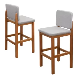 Kit 2 Banquetas Alta Área Gourmet Cozinha Americana Balcão e Bistro Base De Madeira Maciça