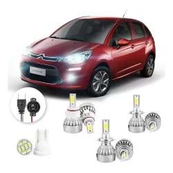 Lâmpadas Ultra Led Citroen C3 20000lm Alto Baixo e Milha + Pingo Led