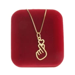 Colar Feminino Pingente Gesto Coração Coreano Dorama Saranghae em Ouro 18k