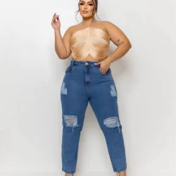 Calça Jeans Mom Feminina Destroyed Premium Plus Size