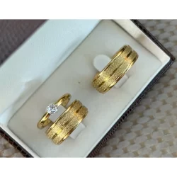 Par Aliança 8MM Banhada a Ouro 18k Diamantada + Anel e Gravação