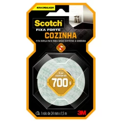 Fita Dupla Face Scotch 1,5 Metros x 24mm Fixa Forte para Cozinha Gordura 3M