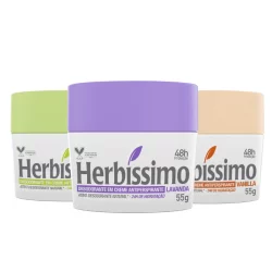 Kit 3 itens - Desodorante Creme Antitranspirante Herbíssimo |  Lavanda + Vanilla + Fresh 55G