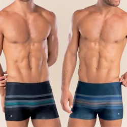 Sunga Boxer Box Mash Estampa Listrada com Cordão de Regulagem Forrada Adulto Masculino Moda Praia