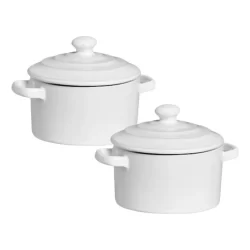 Kit 2 Mini Caçarola Cerâmica Branca Esmaltada 250ml Moderna Panelinha Para Festa Buffet Servir