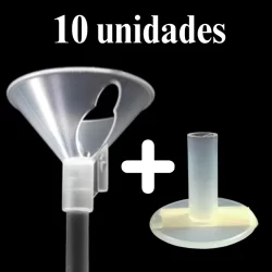 Kit 10 Pega Bexiga balão Vareta Haste Canudo Transparente 33cm com base Centro de mesa autoadesiva