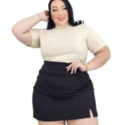 Saia Alfaiataria social Tendência justa plus size fenda  frenta ziper-Lara