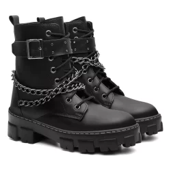 Bota unissex Coturno Tratorada Rock Corrente Cano Medio