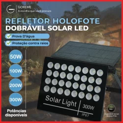 Refletor Solar Led 300w Placa Solar A Prova Dágua Ajustável Dobrável Luz Fria | 50W 100W 200W 300W
