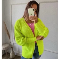 Casaco Tricot Cardigan Manga Bufante Aberto Alongado
