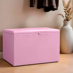 Baú Médio em Couro Sintético Rosa Bebê 55x32x40cm