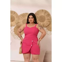 MACAQUITO SHORT SAIA PLUS SIZE COM ALÇA GG E BOTÕES