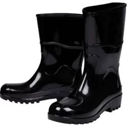 Bota Botinha Emborrachada Galocha Chuva Limpeza Pesca Motoqueiro PVC Cano Médio Preta Com Forro