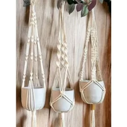 Macrame Hanger Suporte Vaso 90cm Cordão Algodão Cru