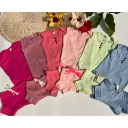 kit 6 peças conjunto 100% algodão manga curta ribana menina verão bebe infantil recém nascido