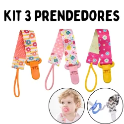 Prendedor de Chupeta Menina Kit 3 Unidades Universal Mam Avent Nuk Nillo Chupeta Prendedor Buba