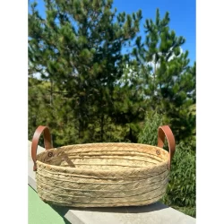 Cesta oval Cachipot de palha com alça para decoração e organização no seu ambiente 30x24x10