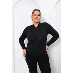 Jaqueta Feminina Plus Size - Jaqueta Basica Lisa Academia Com Ziper Dia a Dia - Moda Plus GG ao G3
