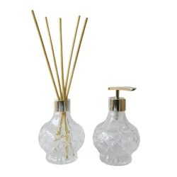 Kit Lavabo Luxo Cristal Vidro Diamantado 210ml Difusor e Sabonete
