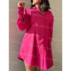 kissmelady 2076 camisa femenina vestido manga longa viscolinho Camisa Sólido Botão 2076
