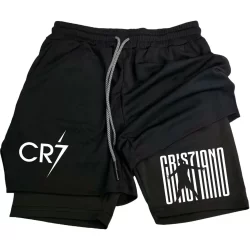 Short de Compressão 2 em 1 Academia Treino Personalizado Cristiano Ronaldo Cr7 Bermuda Fitness Musculação