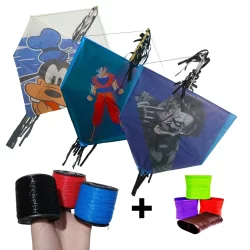 PIPA COM RABIOLA KIT 10 PIPAS MAIS 2 LINHAS DE PIPA NYLON COLORIDA MAIS 1 SUPORTE PARA ENROLAR