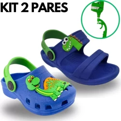 Kit 2 Sandália Papete Personagens Infantil Menino Confortável Resistente Promoção + Brinquedo Dino