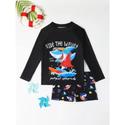 RWX VEST Conjunto de Praia Infantil Masculino com Tubarão Surfista – Perfeito para Dias de Sol e Aventura! 2024 - I3060