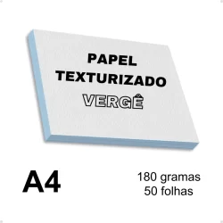 Papel Vergê 180g A4 Texturizado Branco Fosco Com 50 Folhas