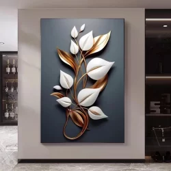 Quadro Decorativo Luxo Flores Branca e Dourada Sala Quarto