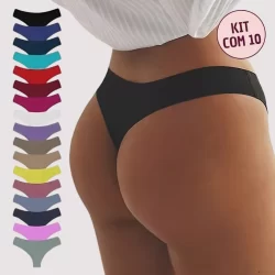 KIT 10 Calcinhas Fio Dental Corte a Laser Tanga Sem Costura Conforto Não Marca