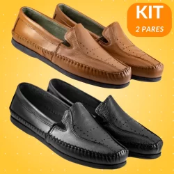 Kit 2 Pares Sapato Mocassim Sapatilha Masculino Couro Legítimo Confortável