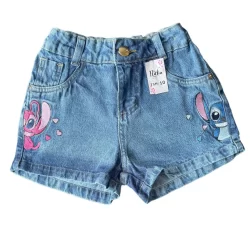 Short Jeans C/ Estampas VARIADAS Moda Verão Blogueirinha Feminino Infantil Lilo Stitch - 02 ao 12